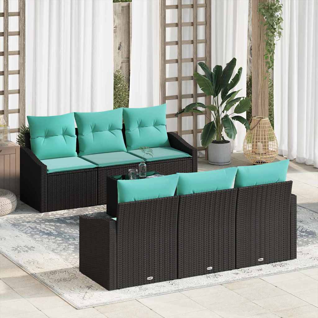 Sofa Sæt med pude med pude 7 pcs Sort og Turkis polyrattan