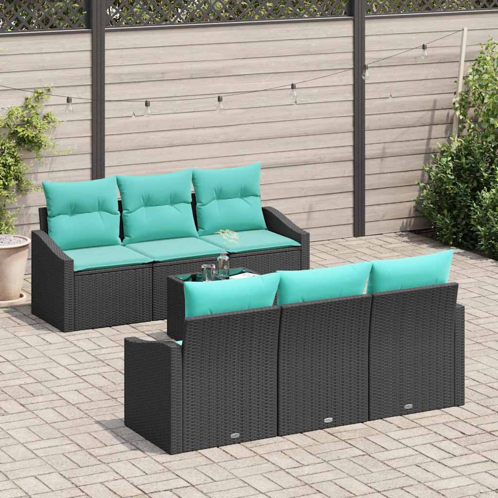 Sofa Sæt med pude med pude 7 pcs Sort og Turkis polyrattan