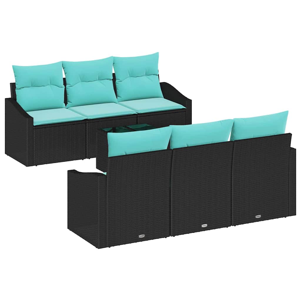 Sofa Sæt med pude med pude 7 pcs Sort og Turkis polyrattan