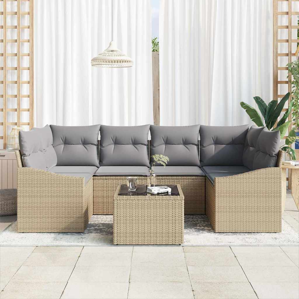 Sofa Sæt med pude med pude 7 pcs Beige og lys grå polyrattan