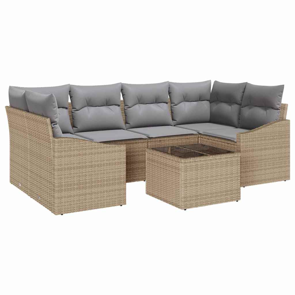 Sofa Sæt med pude med pude 7 pcs Beige og lys grå polyrattan