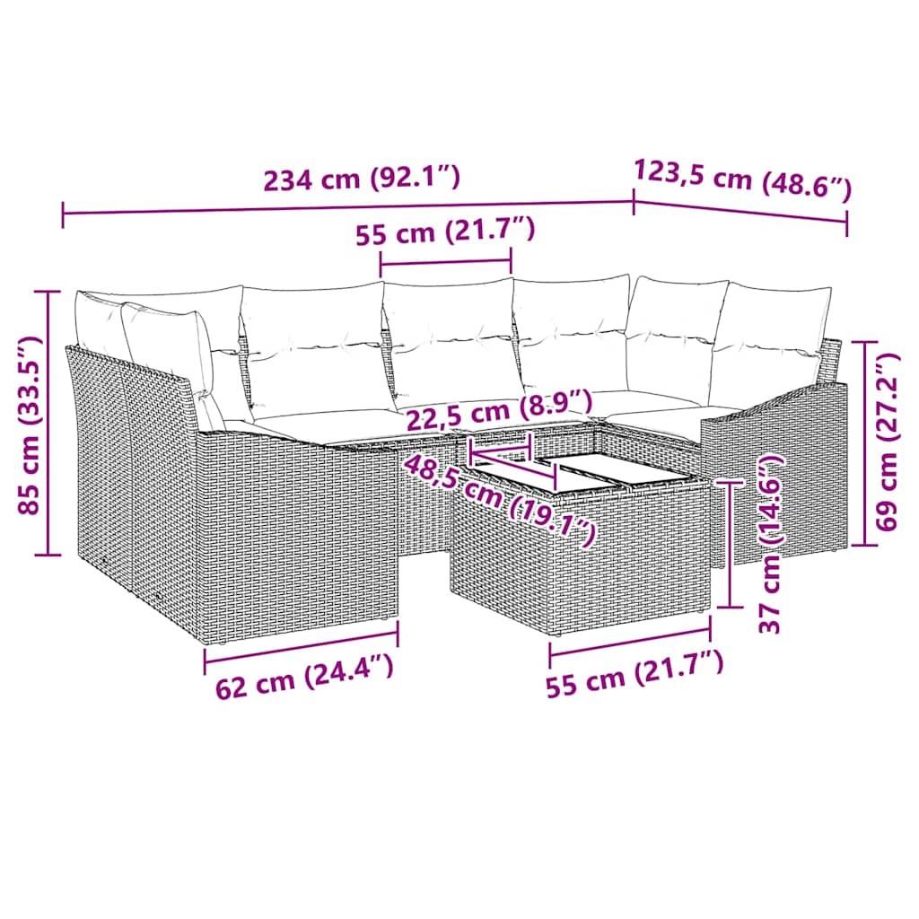 Sofa Sæt med pude med pude 7 pcs Beige og lys grå polyrattan