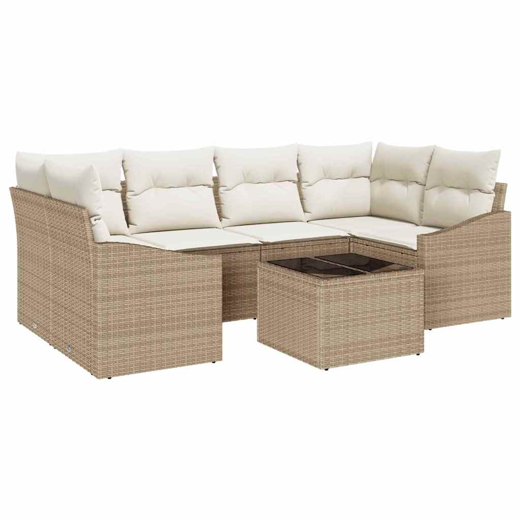 Sofa Sæt med pude med pude 7 pcs Beige og creme polyrattan