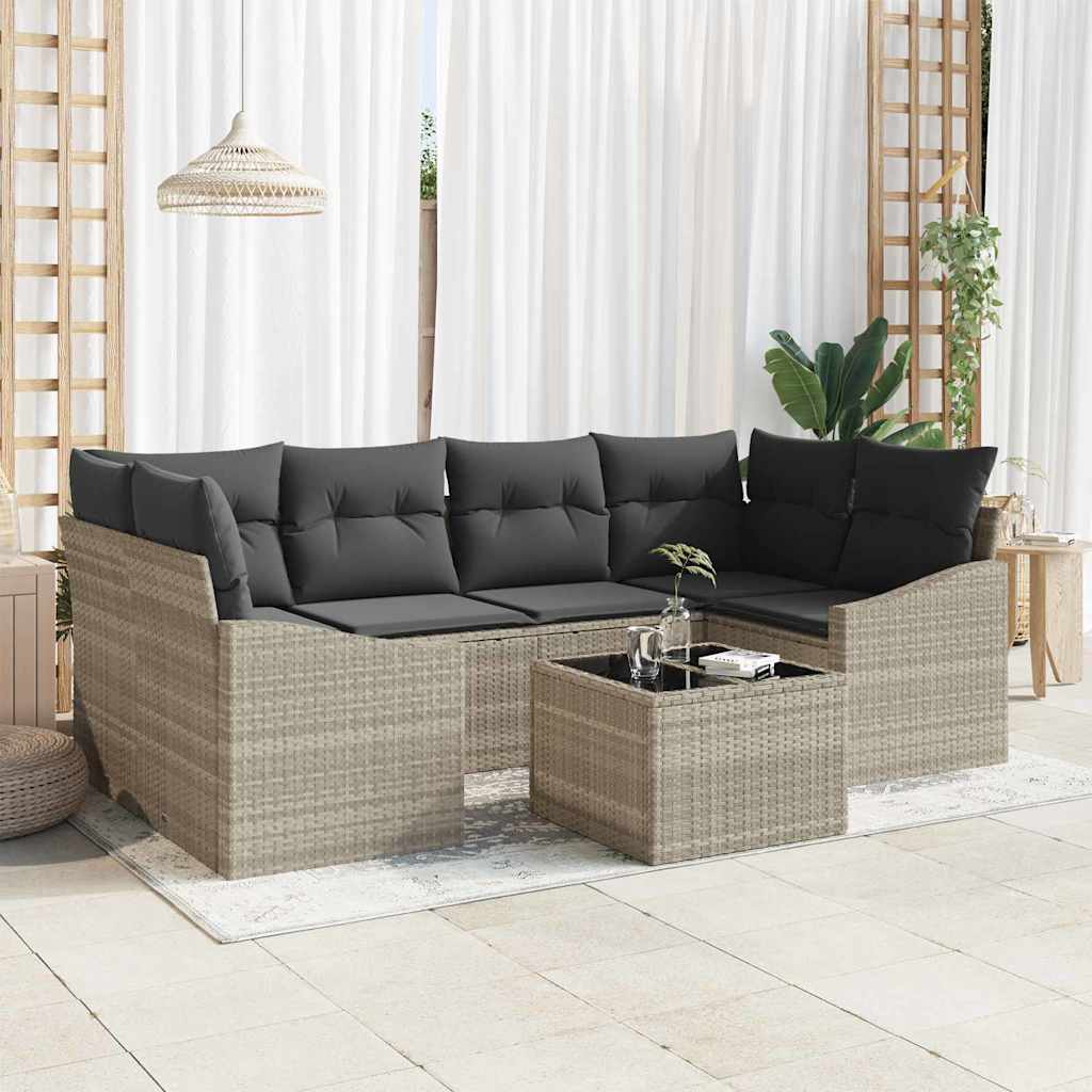 Sofa Sæt med pude med pude 7 pcs Lysegrå polyrattan