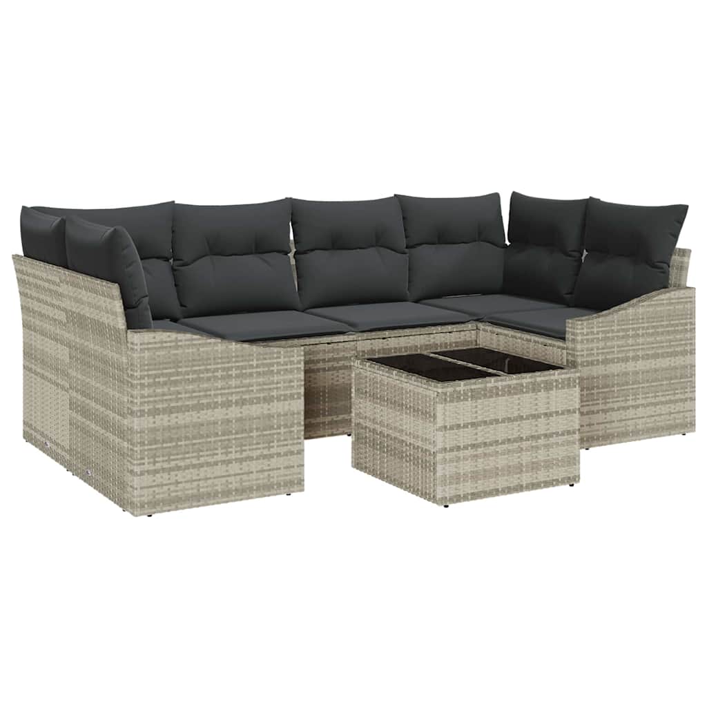 Sofa Sæt med pude med pude 7 pcs Lysegrå polyrattan