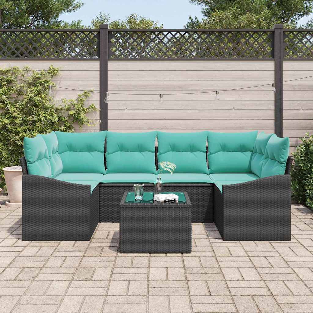 Sofa Sæt med pude med pude 7 pcs Sort og Turkis polyrattan