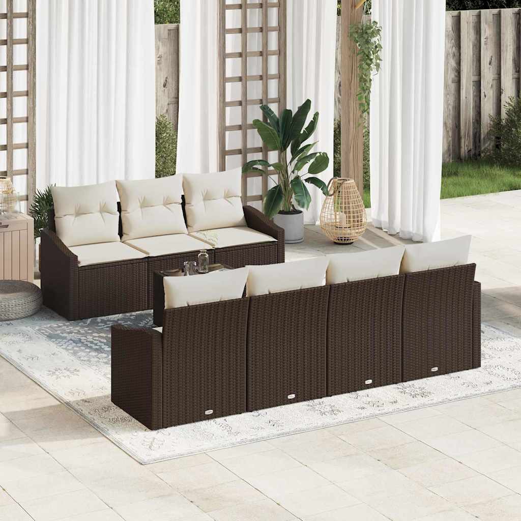 Sofa Sæt med pude med pude 8 pcs Brun og Creme polyrattan
