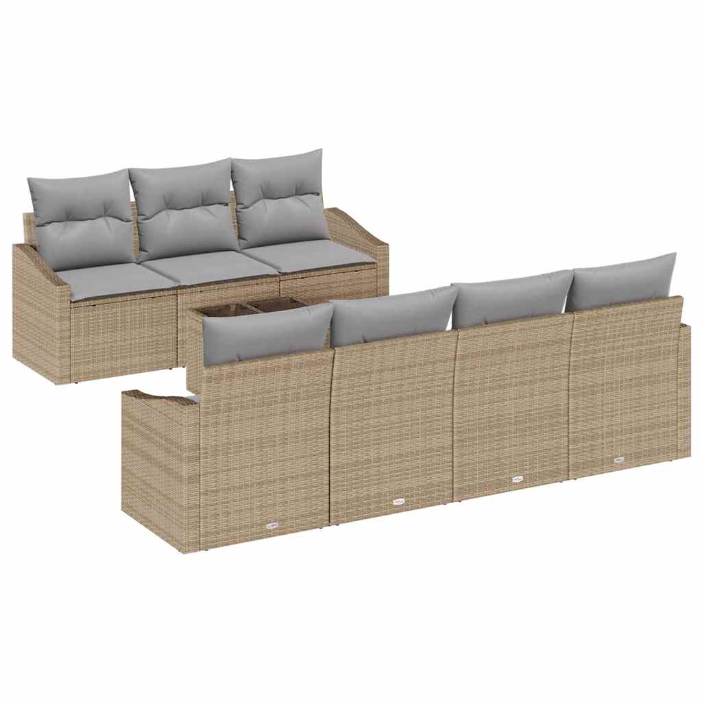 Sofa Sæt med pude med pude 8 pcs Beige og lys grå polyrattan