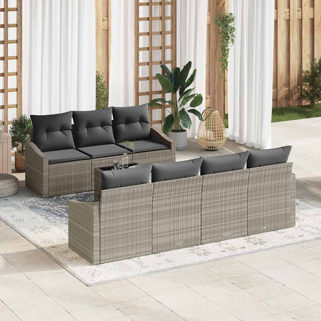 Sofa Sæt 8 stk. Lysegrå polyrattan