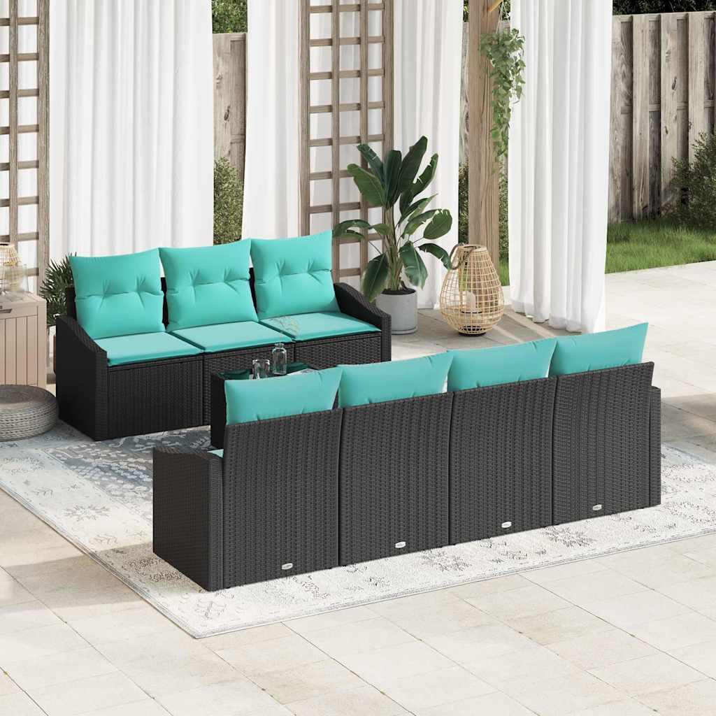 Sofa Sæt med pude med pude 8 pcs Sort og Turkis polyrattan