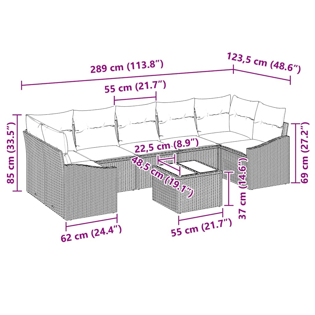 Sofa Sæt med pude med pude Sort 55 x 55 x 37 cm polyrattan