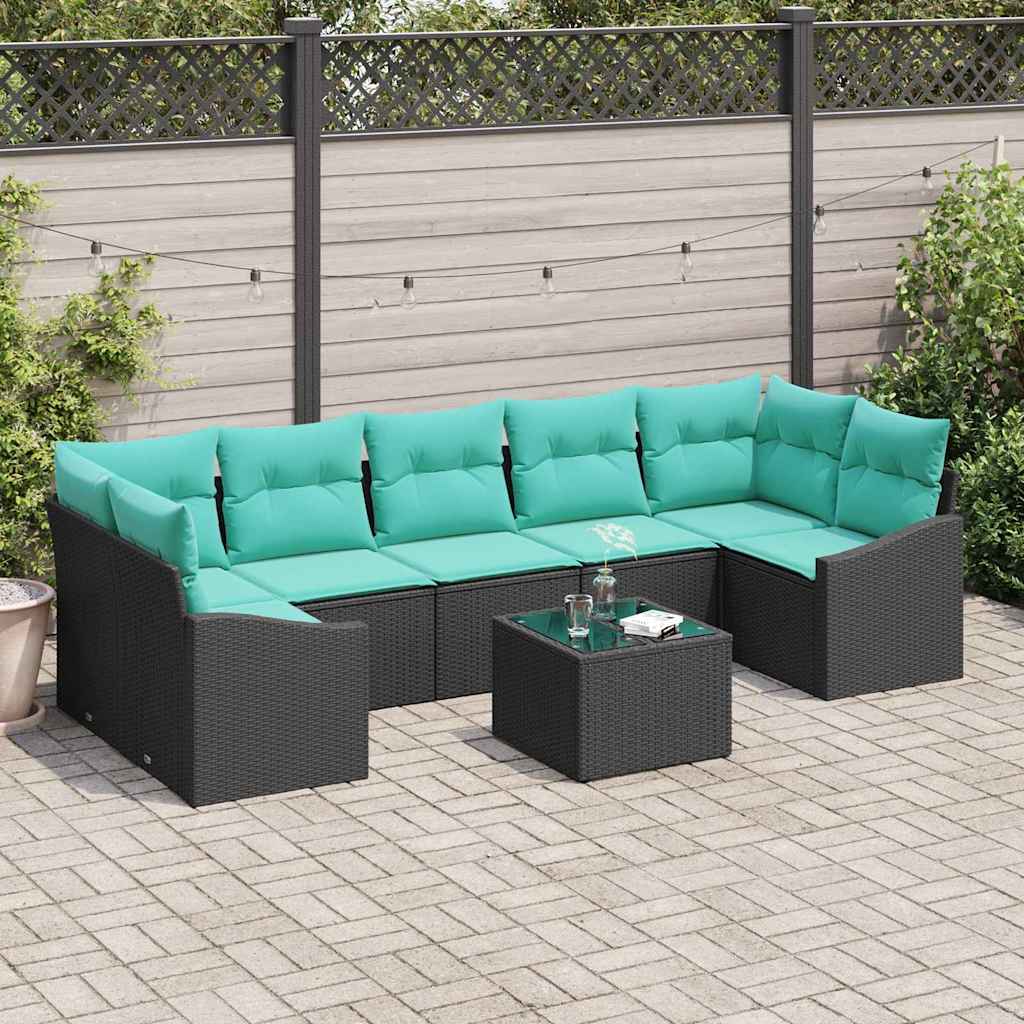 Sofa Sæt med pude med pude 8 pcs Sort og Turkis polyrattan