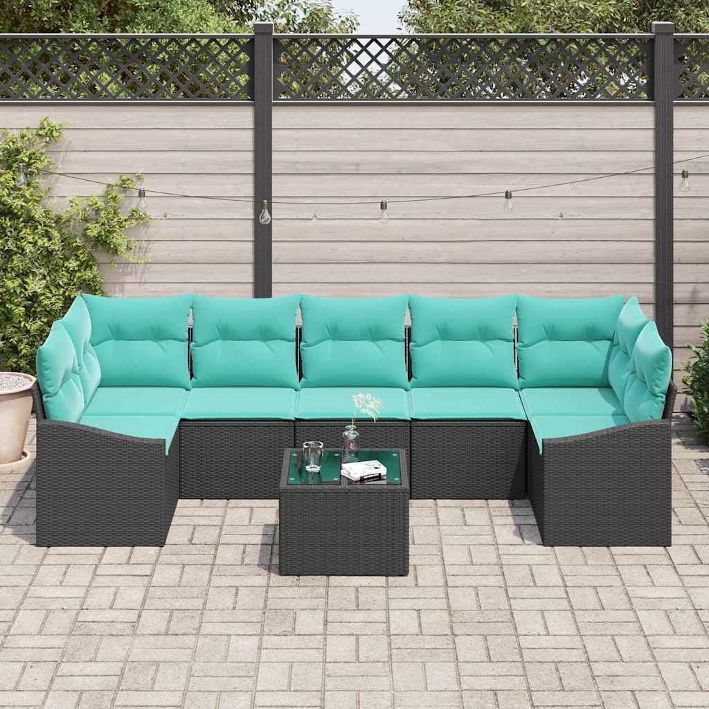 Sofa Sæt med pude med pude 8 pcs Sort og Turkis polyrattan