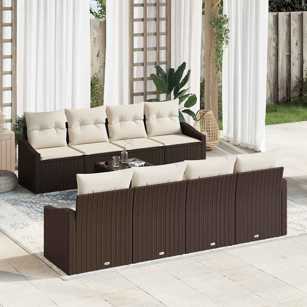 Sofa Sæt med pude med pude 9 pcs Brun og Creme polyrattan