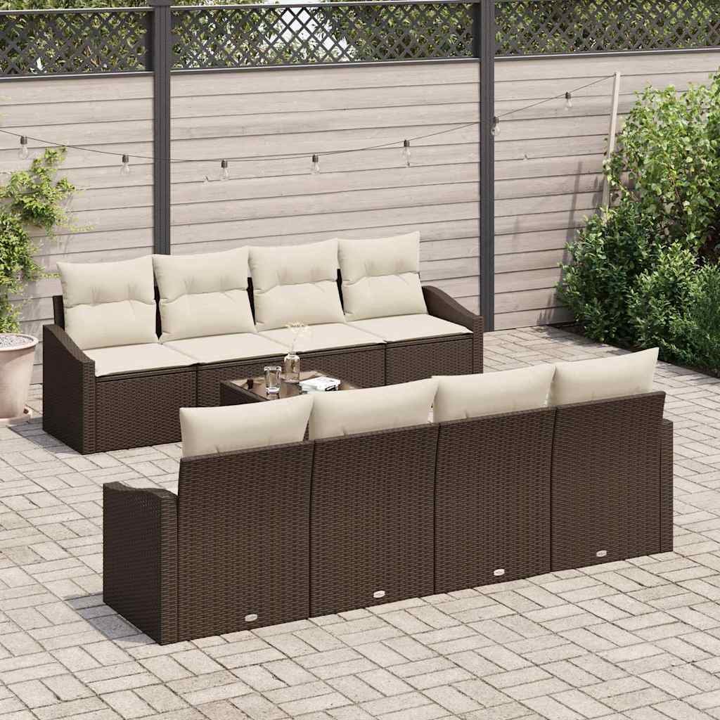 Sofa Sæt med pude med pude 9 pcs Brun og Creme polyrattan