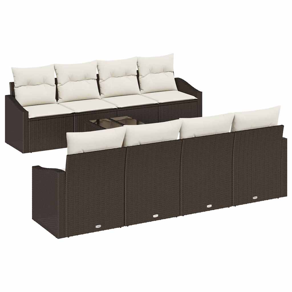 Sofa Sæt med pude med pude 9 pcs Brun og Creme polyrattan