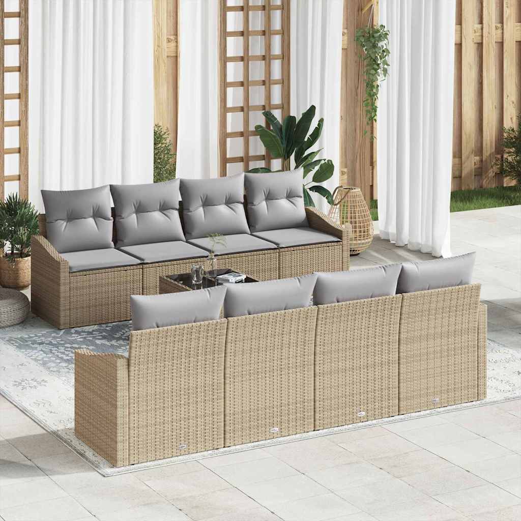 Sofa Sæt med pude med pude 9 pcs Beige og lys grå polyrattan