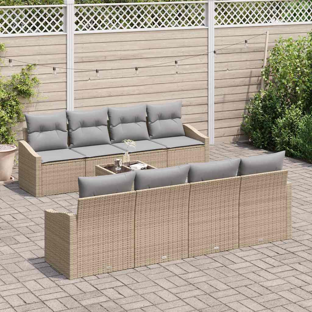 Sofa Sæt med pude med pude 9 pcs Beige og lys grå polyrattan