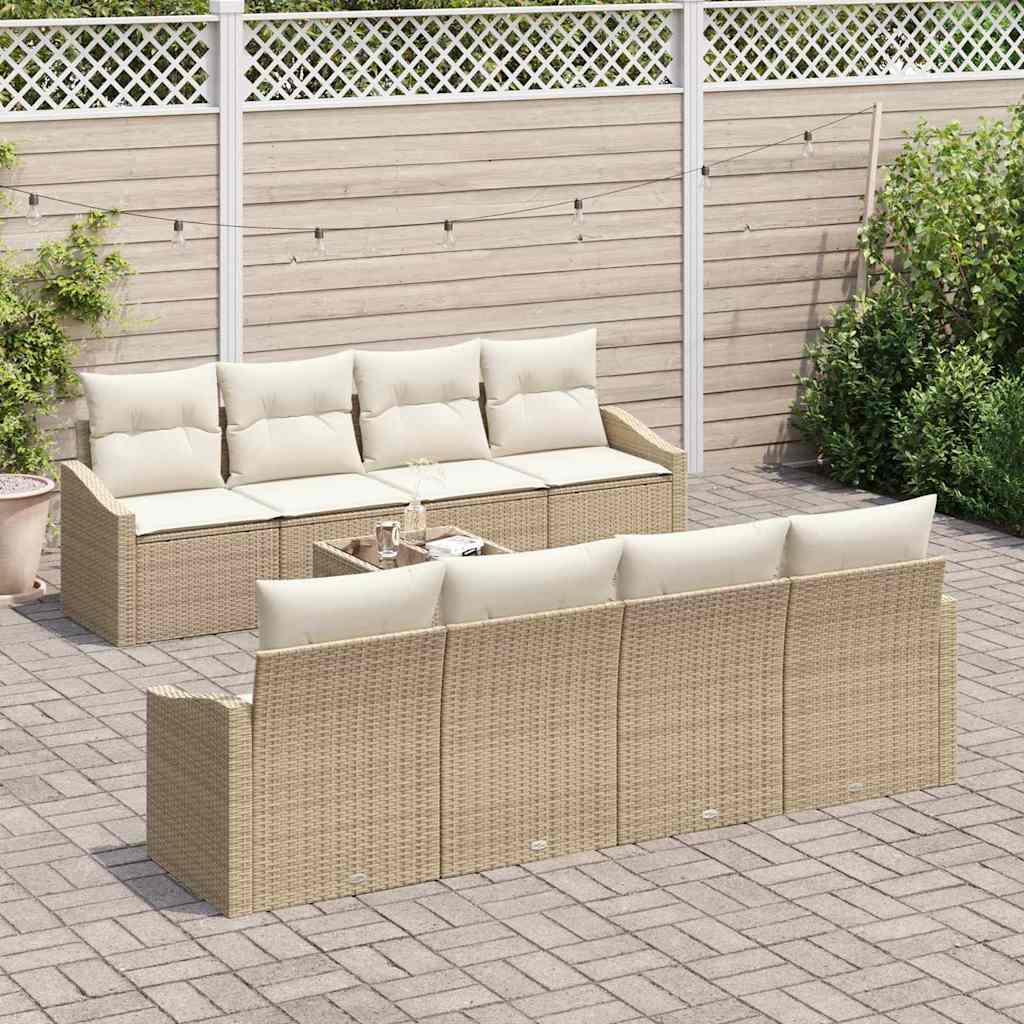 Sofa Sæt med pude med pude 9 pcs Beige og creme polyrattan