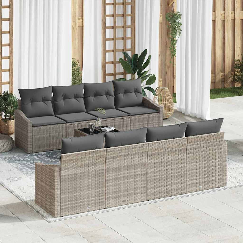 Sofa Sæt med pude med pude 9 pcs Lysegrå polyrattan