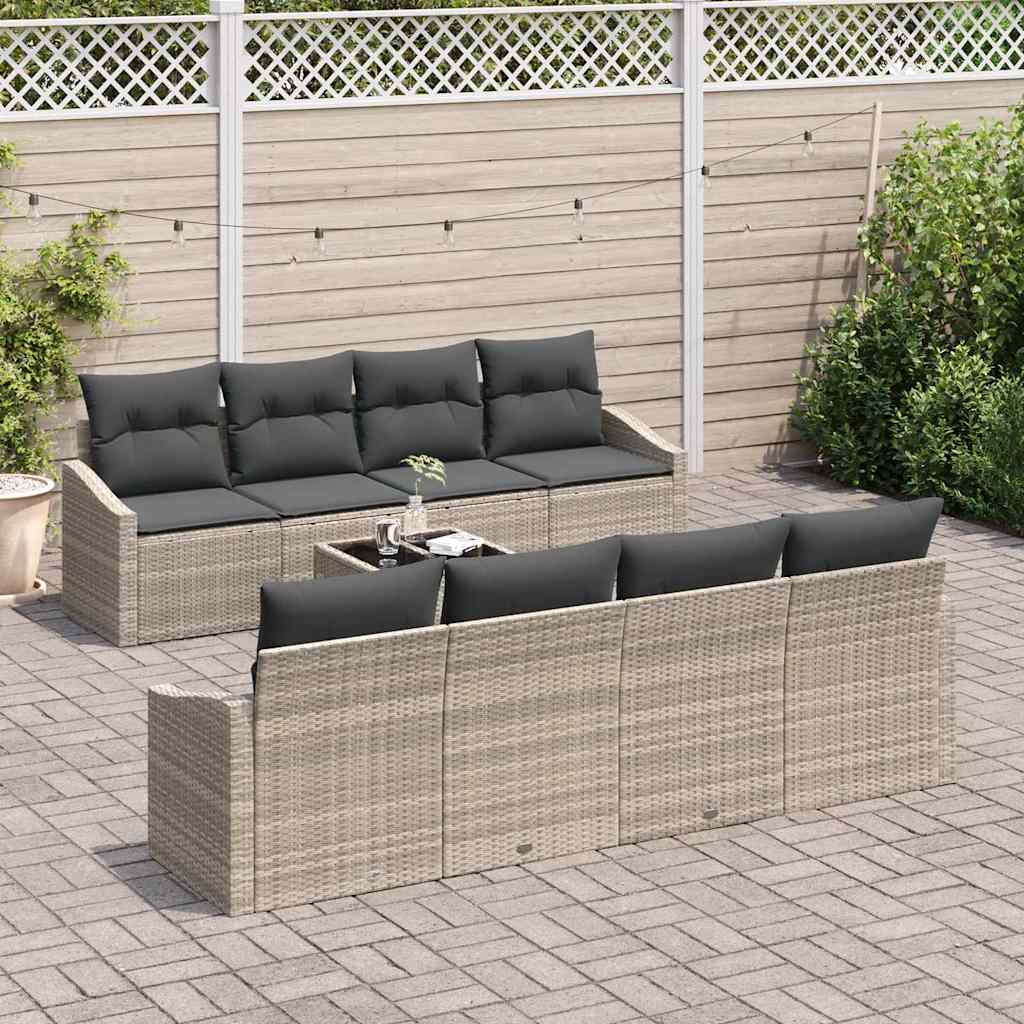 Sofa Sæt med pude med pude 9 pcs Lysegrå polyrattan