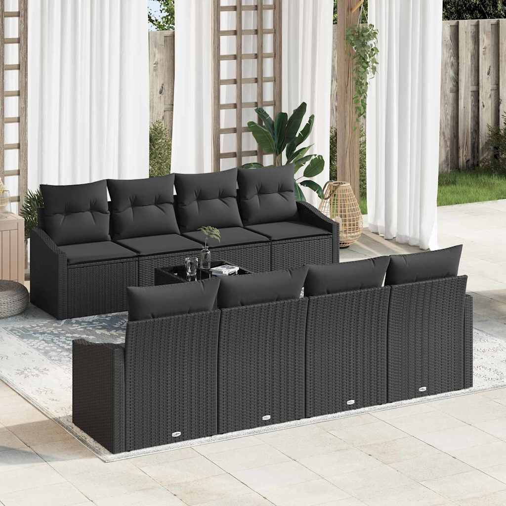 Sofa Sæt med pude med pude 9 pcs Sort polyrattan