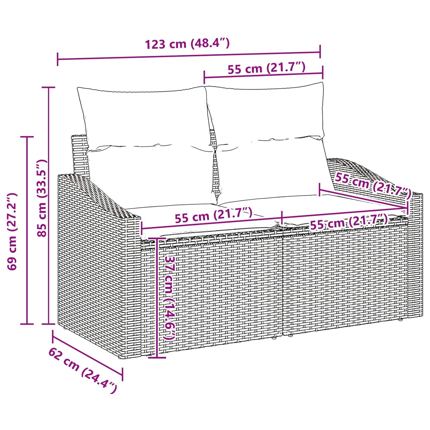 Sofa Sæt med pude med pude 9 pcs Sort og Turkis polyrattan