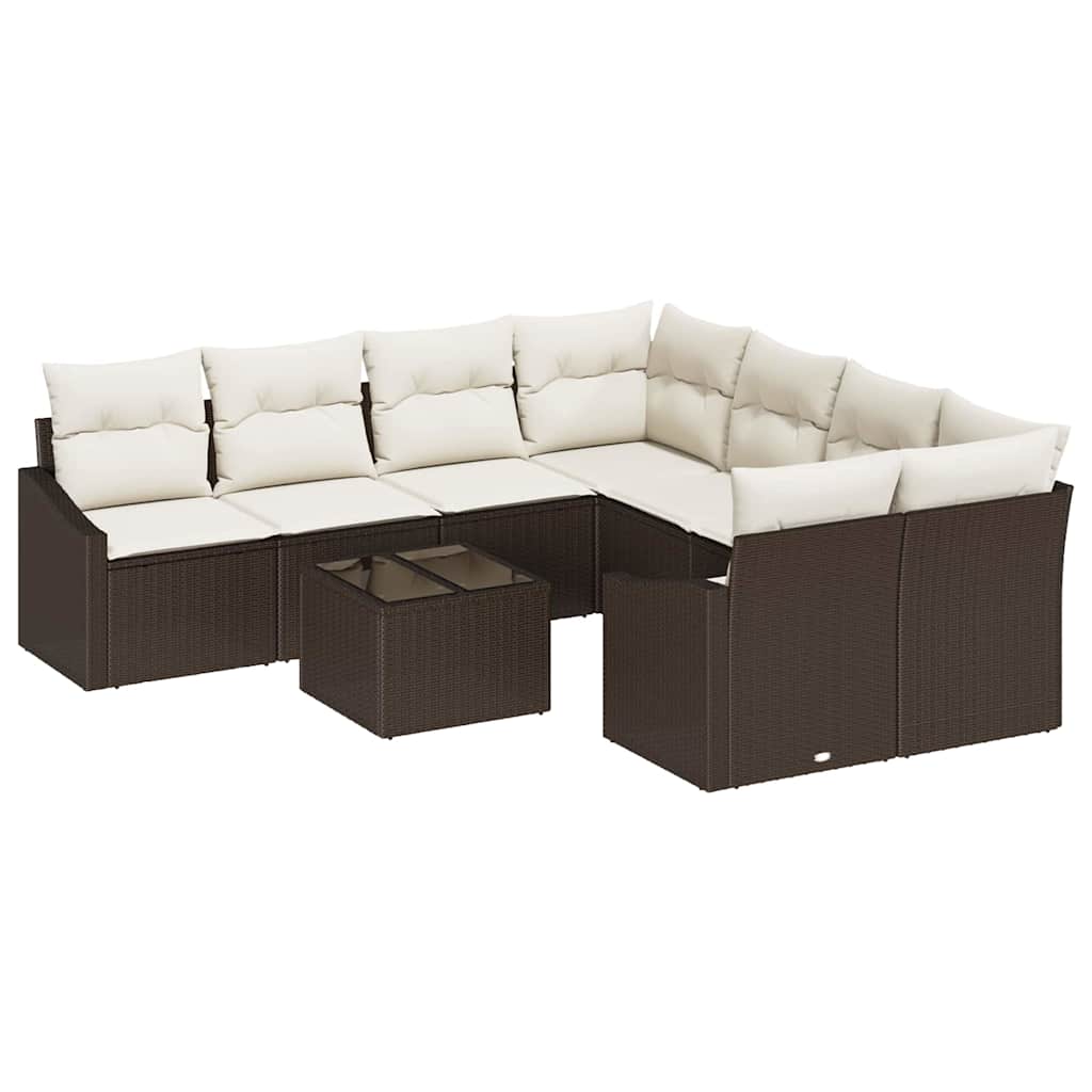 Sofa Sæt med pude med pude 9 pcs Brun og Creme polyrattan