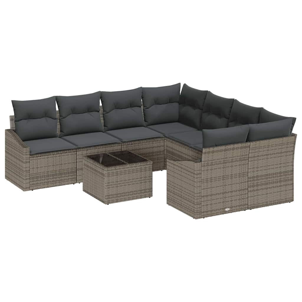 Sofa Sæt med pude med pude 9 pcs Grå polyrattan