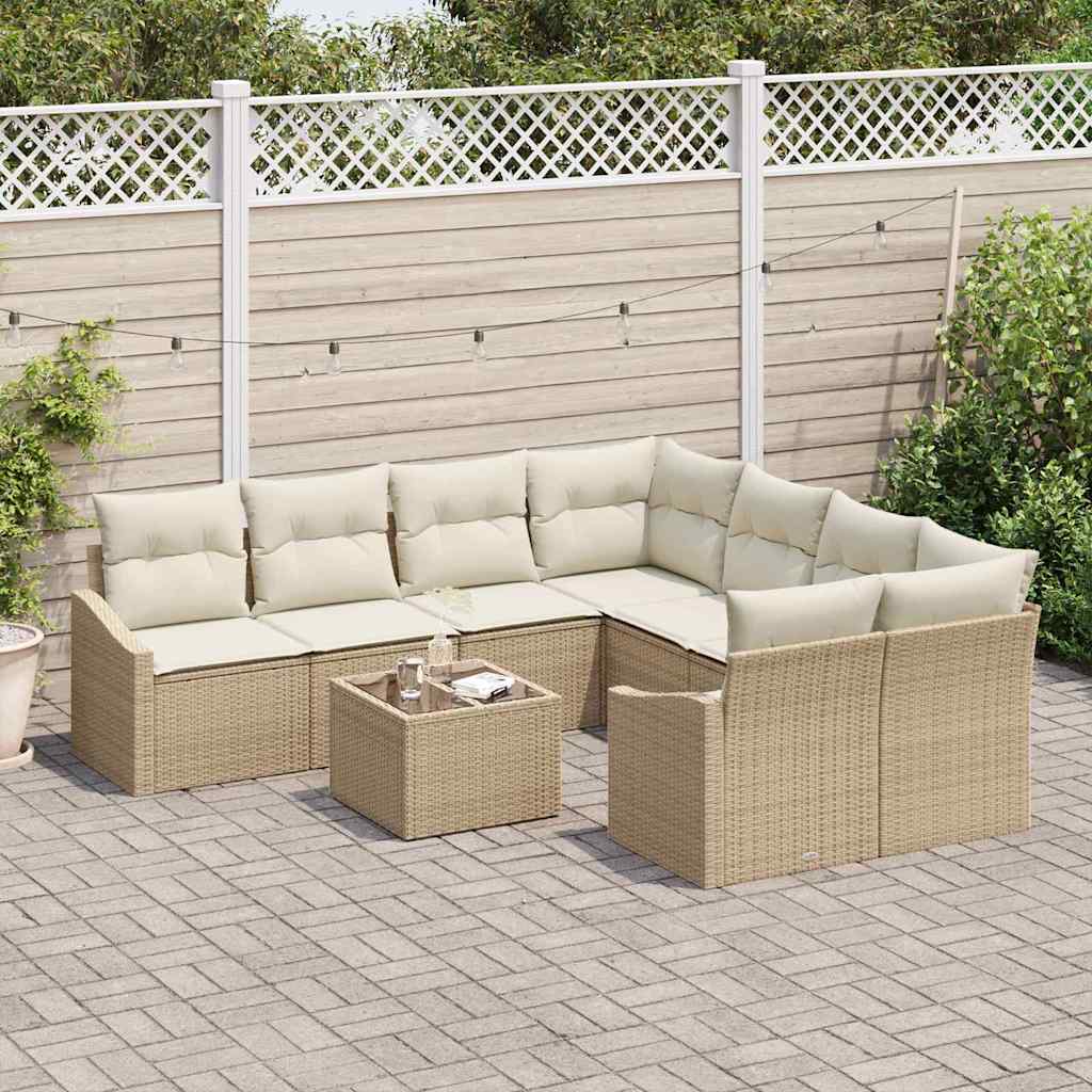 Sofa Sæt med pude med pude 9 pcs Beige og creme polyrattan