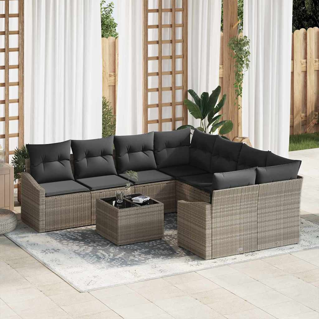 Sofa Sæt med pude med pude 9 pcs Lysegrå polyrattan