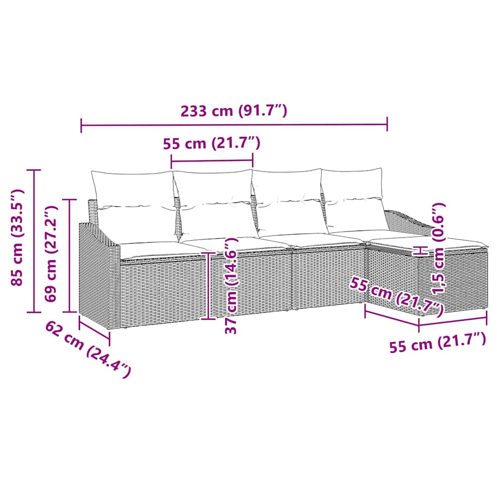 Sofa Sæt 5 stk. Beige polyrattan