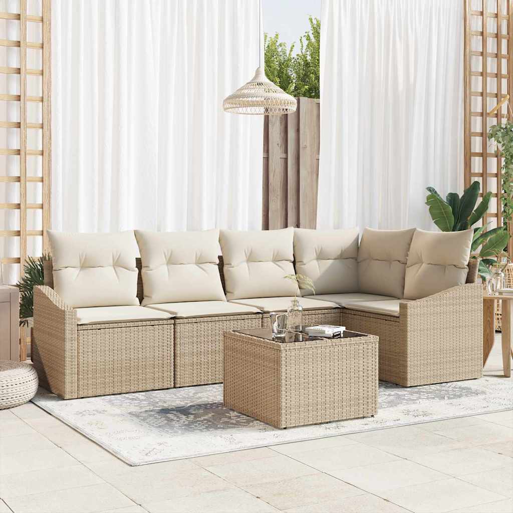 Sofa Sæt 6 stk. Beige polyrattan