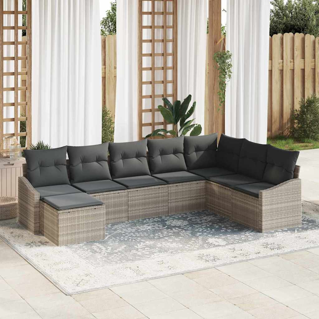 Sofa Sæt 8 stk. Lysegrå polyrattan
