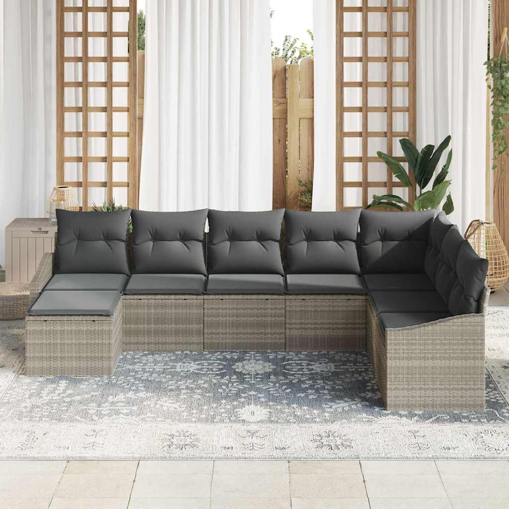 Sofa Sæt 8 stk. Lysegrå polyrattan