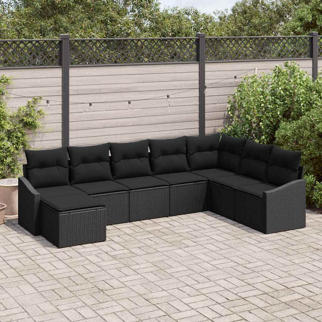 Sofa Sæt med pude 8 pcs Sort polyrattan
