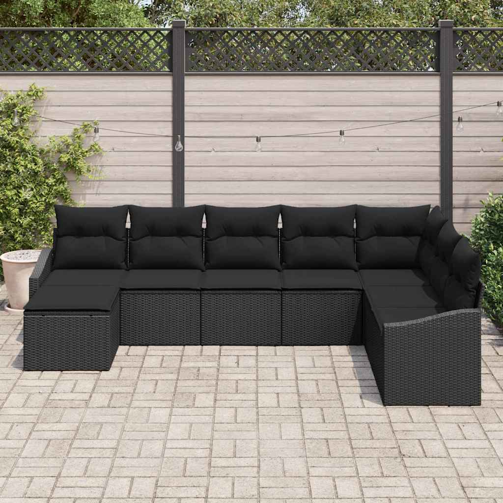 Sofa Sæt med pude 8 pcs Sort polyrattan