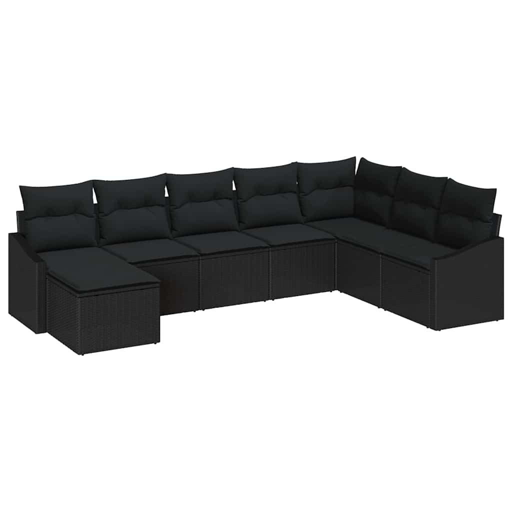 Sofa Sæt med pude 8 pcs Sort polyrattan