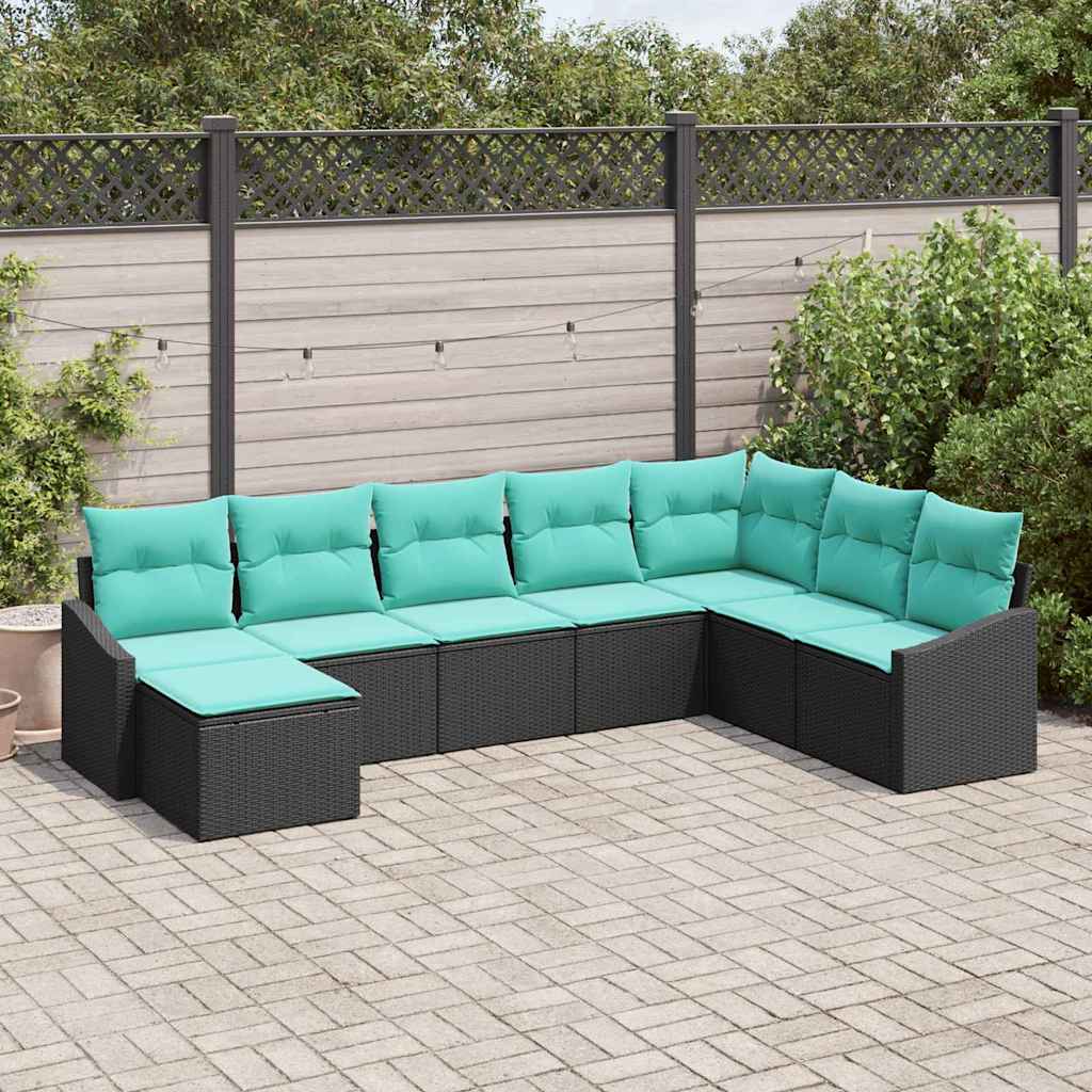 Sofa Sæt med pude 8 pcs Sort polyrattan