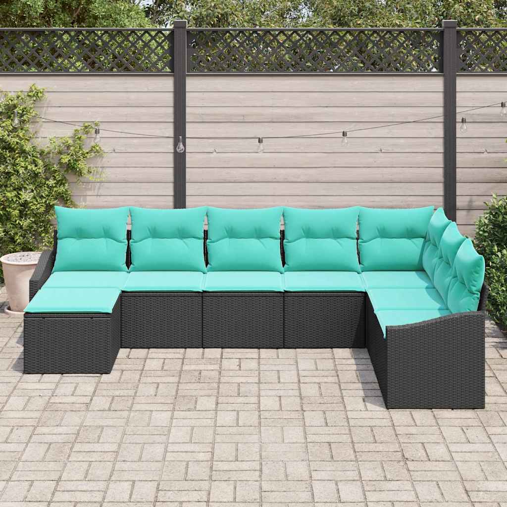 Sofa Sæt med pude 8 pcs Sort polyrattan