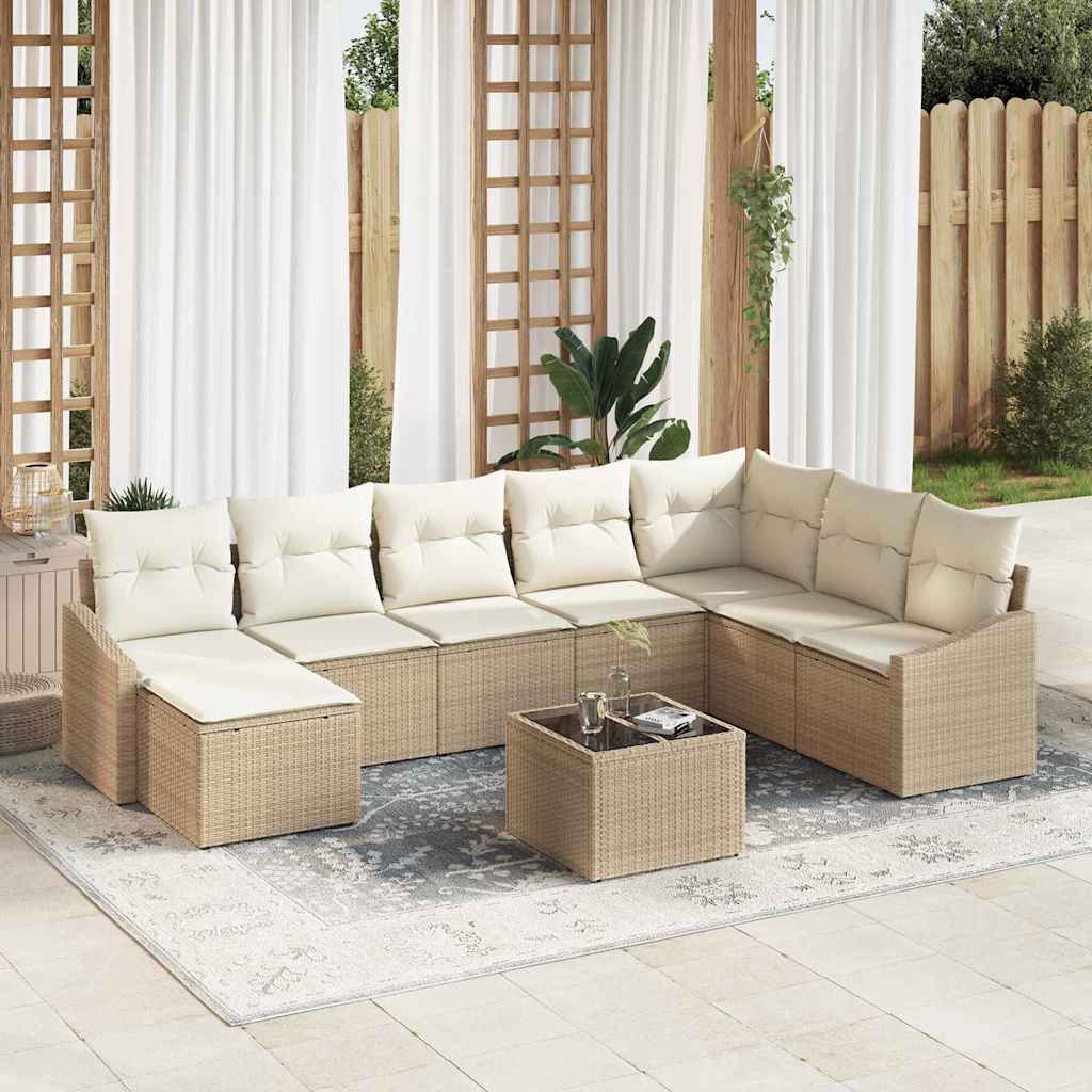 Sofa Sæt med pude 9 pcs Beige polyrattan
