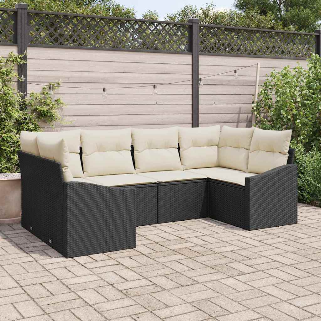 Sofa Sæt med pude 6 pcs Sort polyrattan
