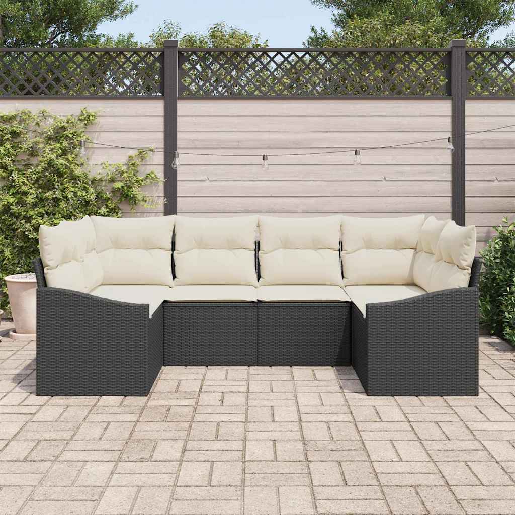 Sofa Sæt med pude 6 pcs Sort polyrattan