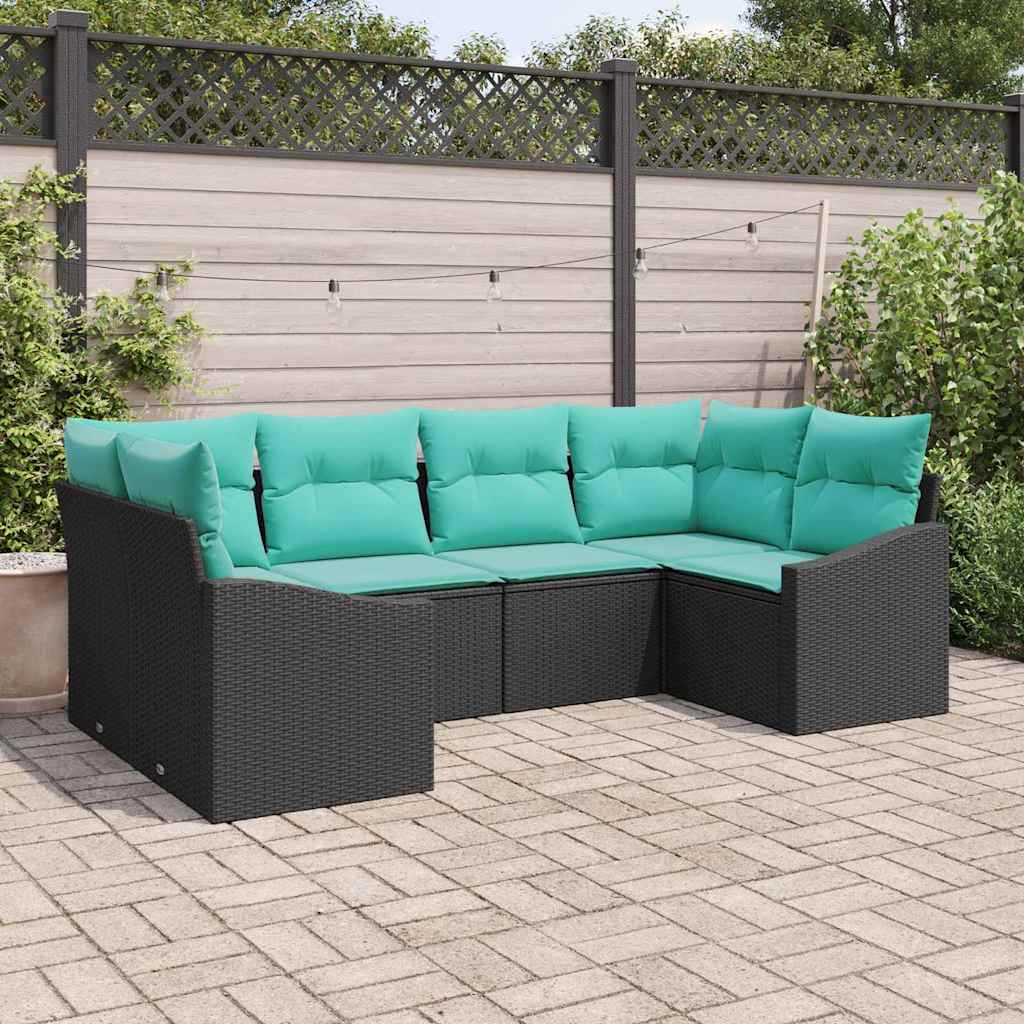 Sofa Sæt med pude 6 pcs Sort polyrattan