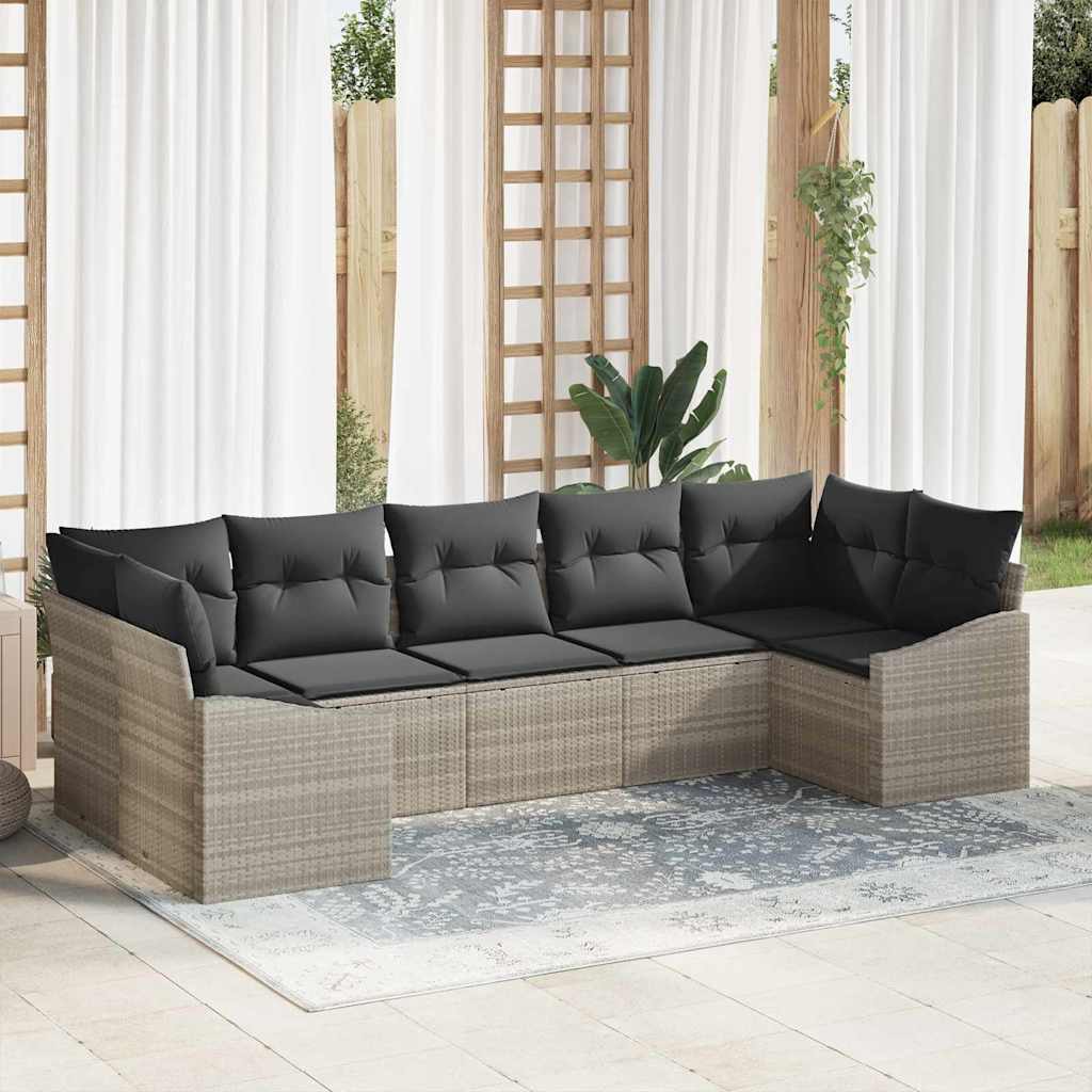 Sofa Sæt 7 stk. Lysegrå polyrattan