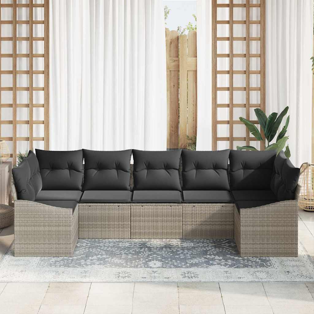 Sofa Sæt 7 stk. Lysegrå polyrattan