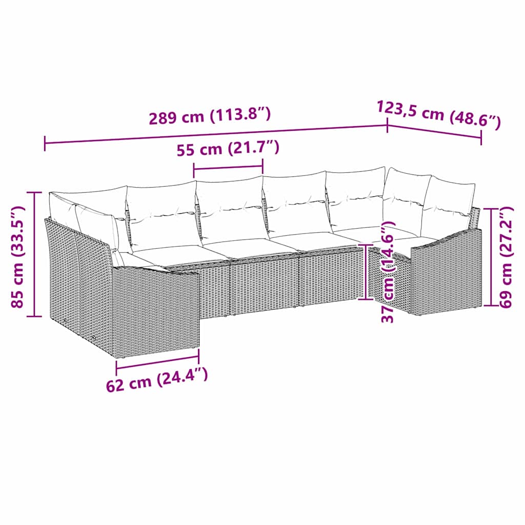 Sofa Sæt 7 stk. Lysegrå polyrattan