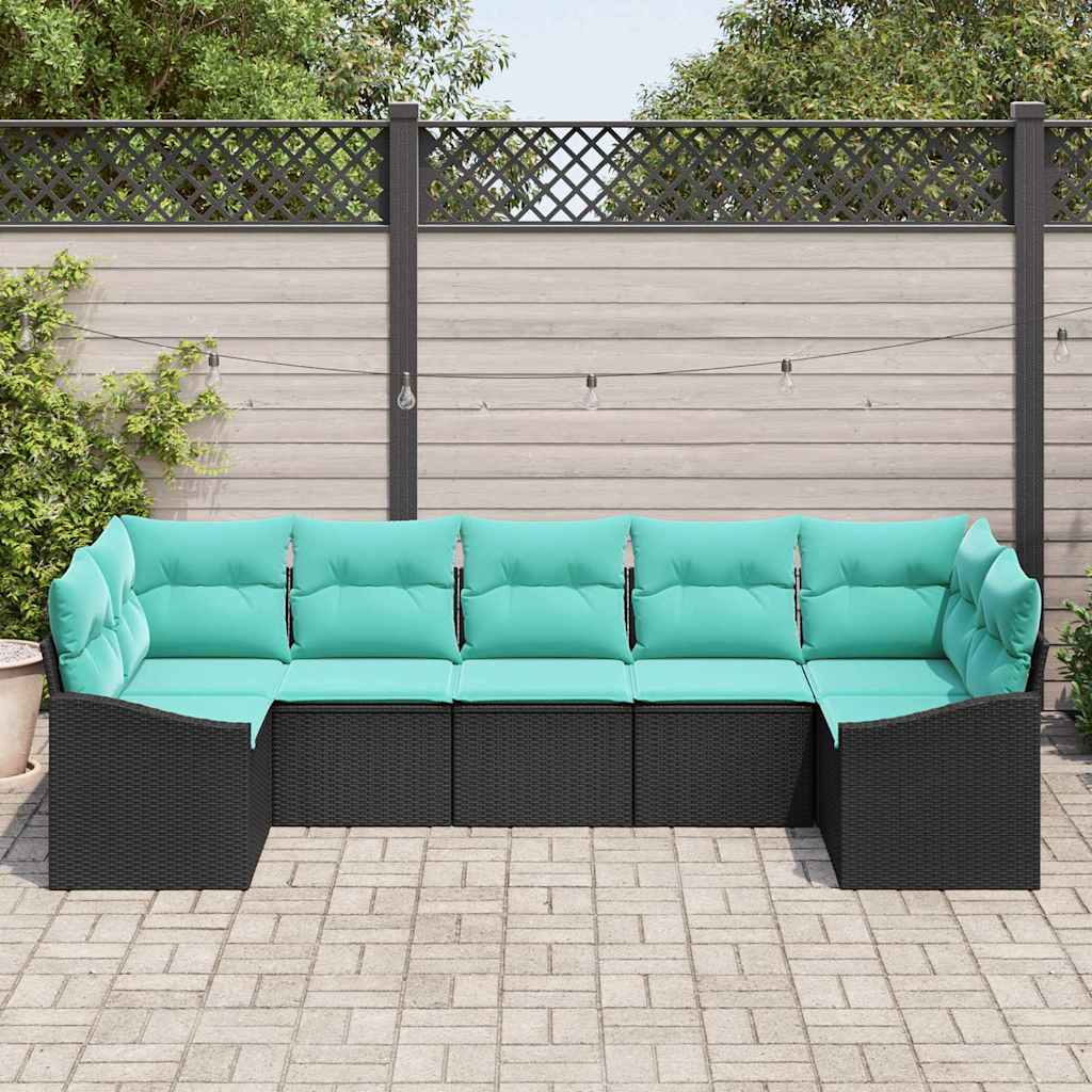 Sofa Sæt med pude 7 pcs Sort polyrattan