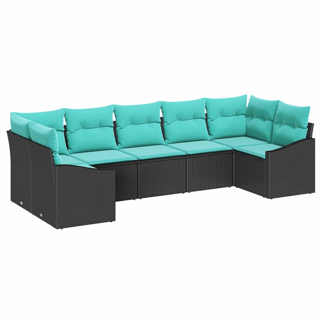 Sofa Sæt med pude 7 pcs Sort polyrattan