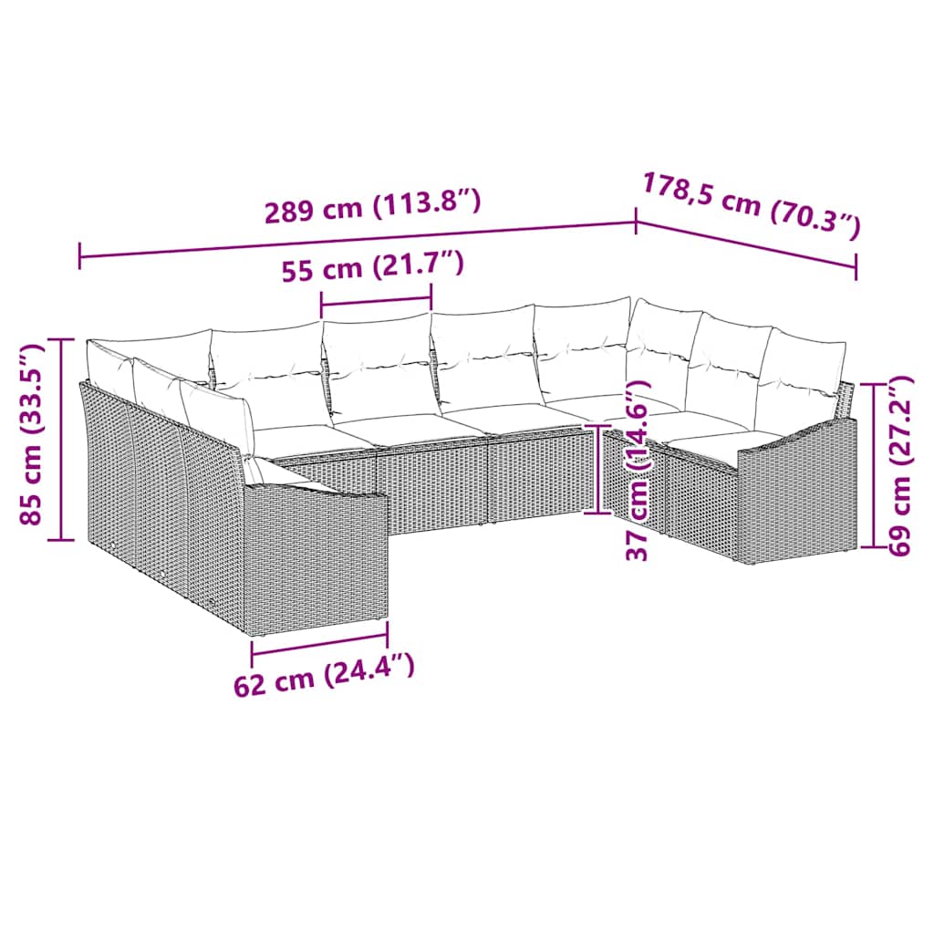 Sofa Sæt med pude 9 pcs Grå polyrattan